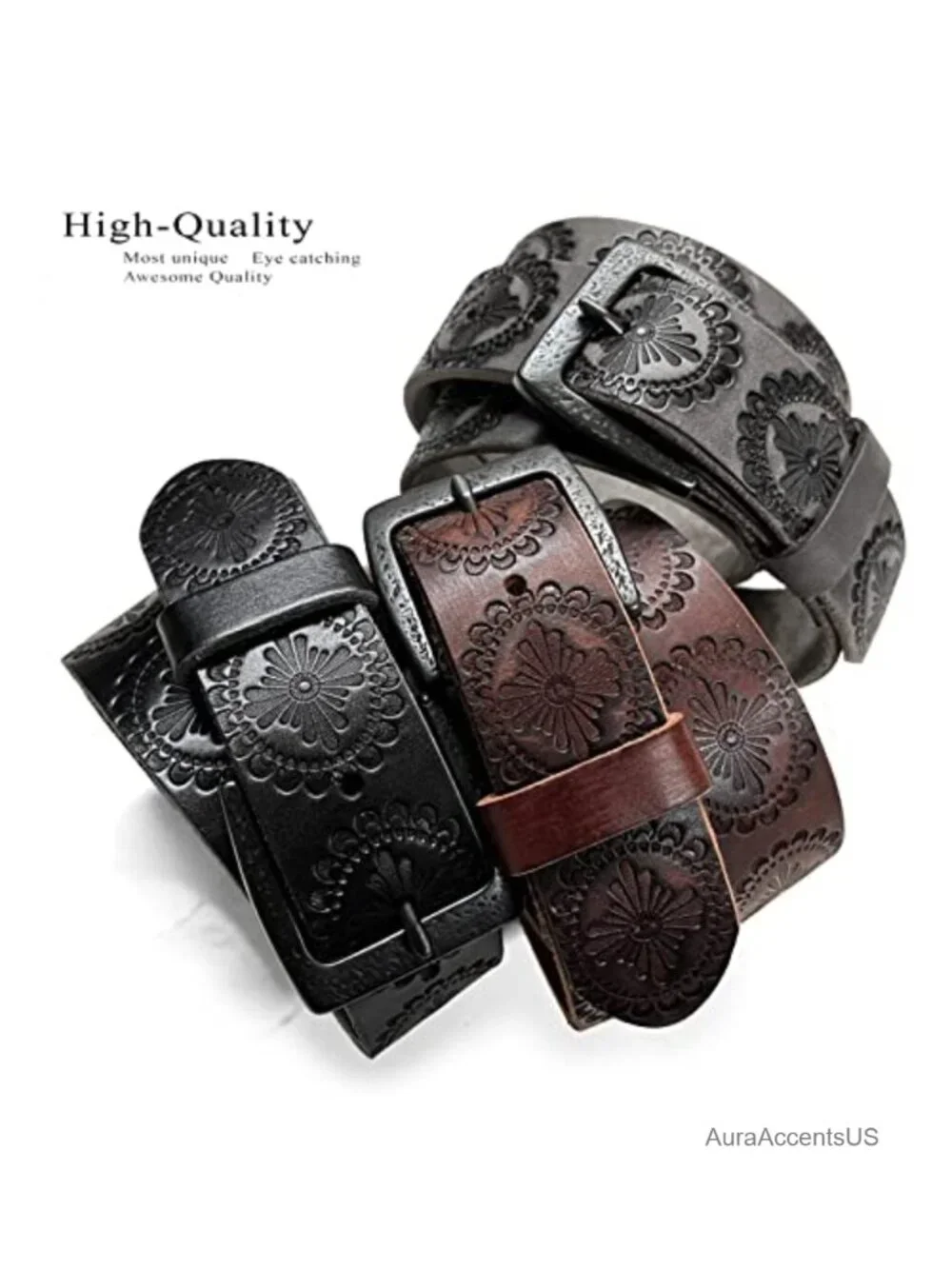 Western Tooled Full Grain Genuine Leather Belt 1.5